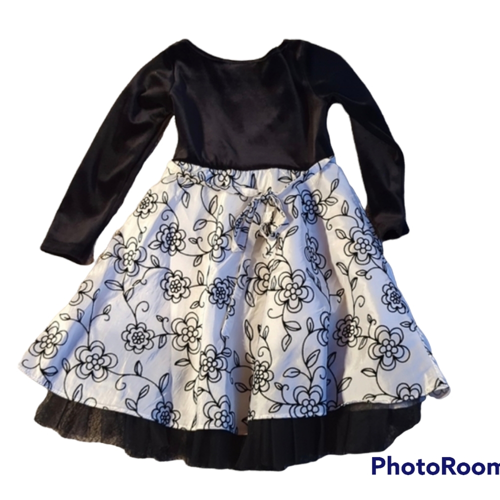 Girls Black and White Long Sleeve Party Dress Size 4 - Picture 2 of 4